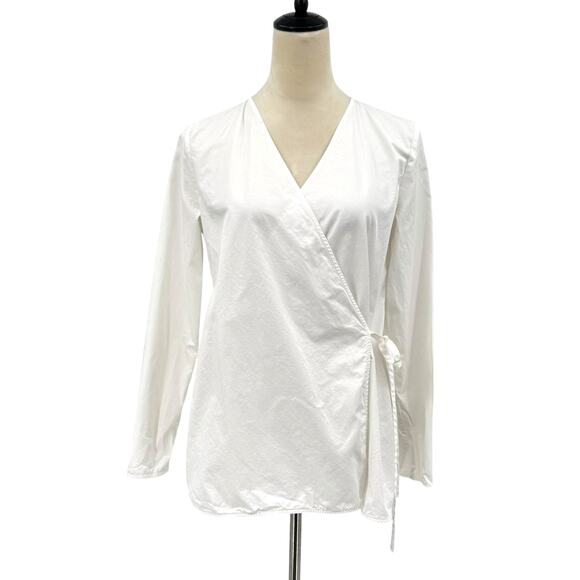 COS White Poplin Long Sleeve V-neck Side Tie Wrap Longline Top - Picture 1 of 13